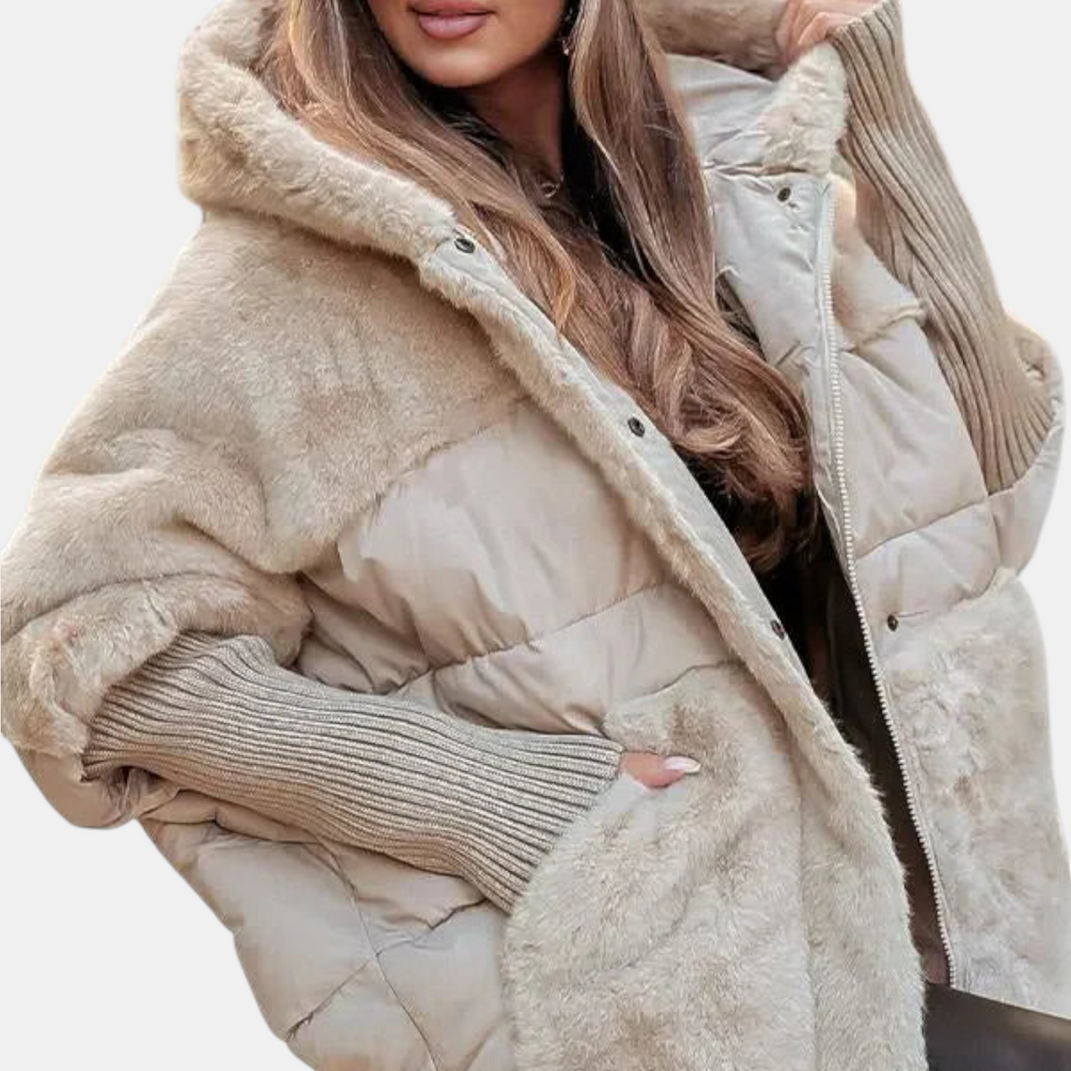 Gabriela | Geaca Dama Puffer cu Gluga Patchwork