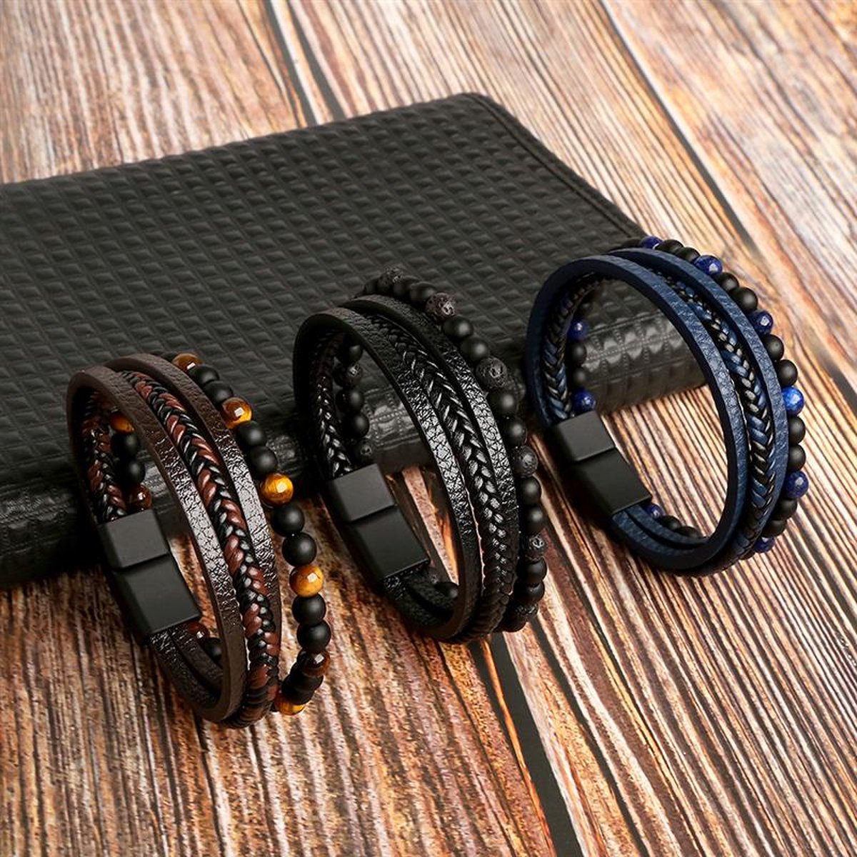 Bratari Barbati din Piele Impletite Set