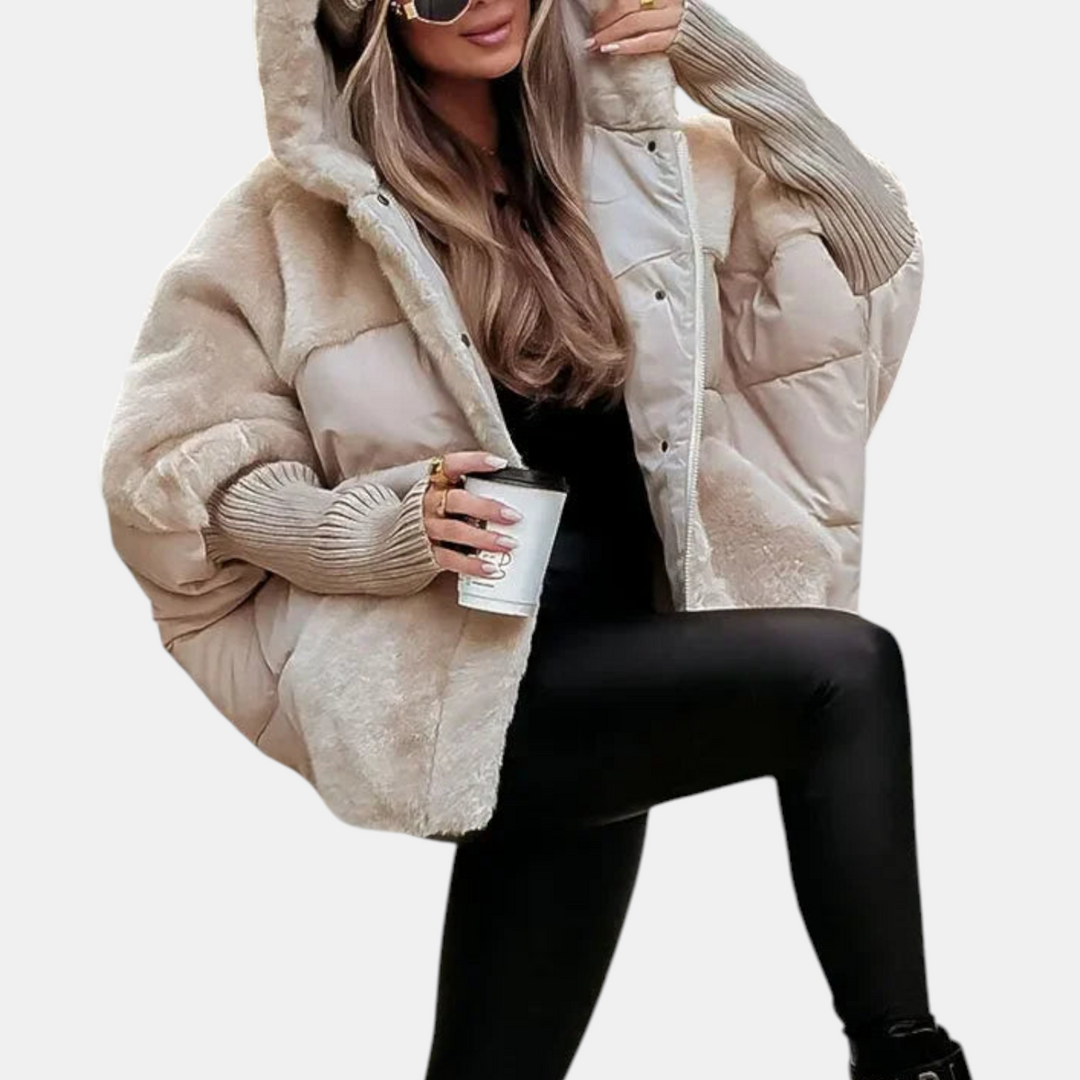 Gabriela | Geaca Dama Puffer cu Gluga Patchwork