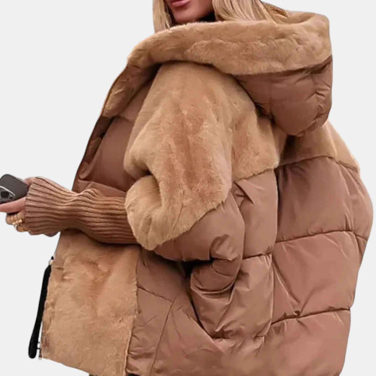 Gabriela | Geaca Dama Puffer cu Gluga Patchwork
