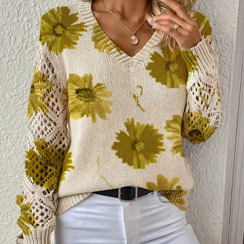 Alessia | Pulover Dama Casual cu Imprimeu si Decolteu V