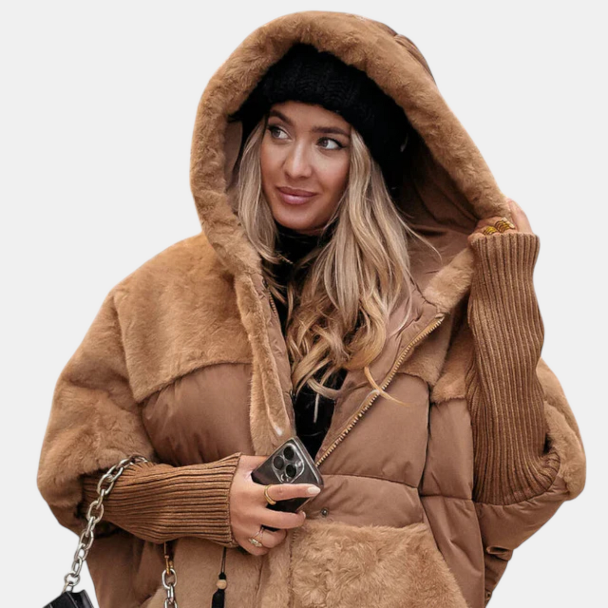 Gabriela | Geaca Dama Puffer cu Gluga Patchwork