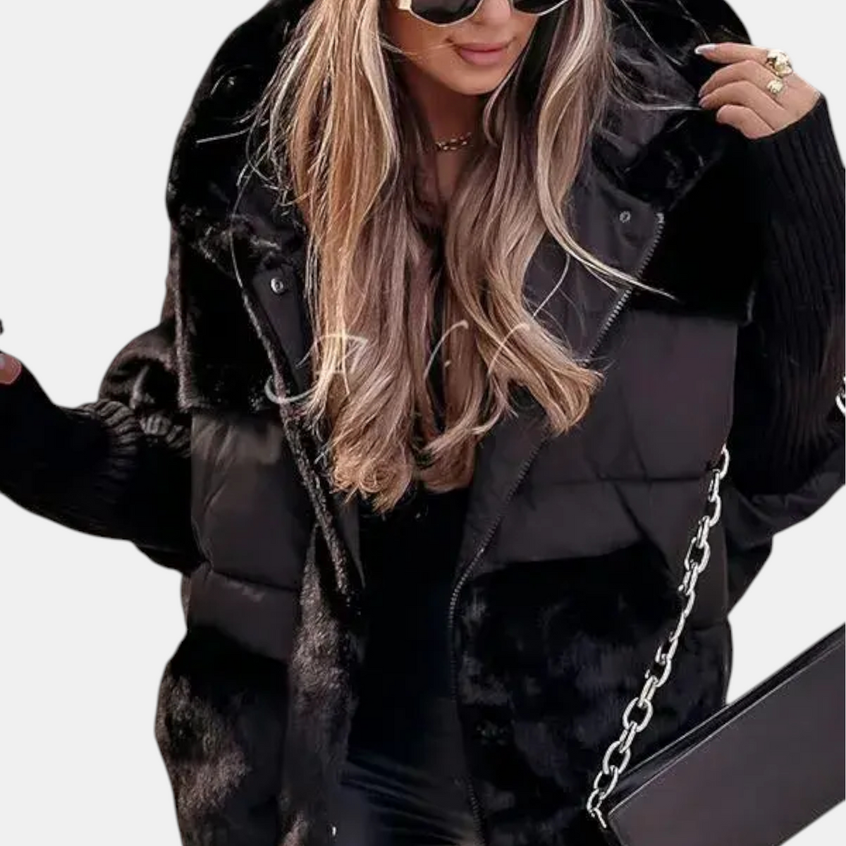 Gabriela | Geaca Dama Puffer cu Gluga Patchwork