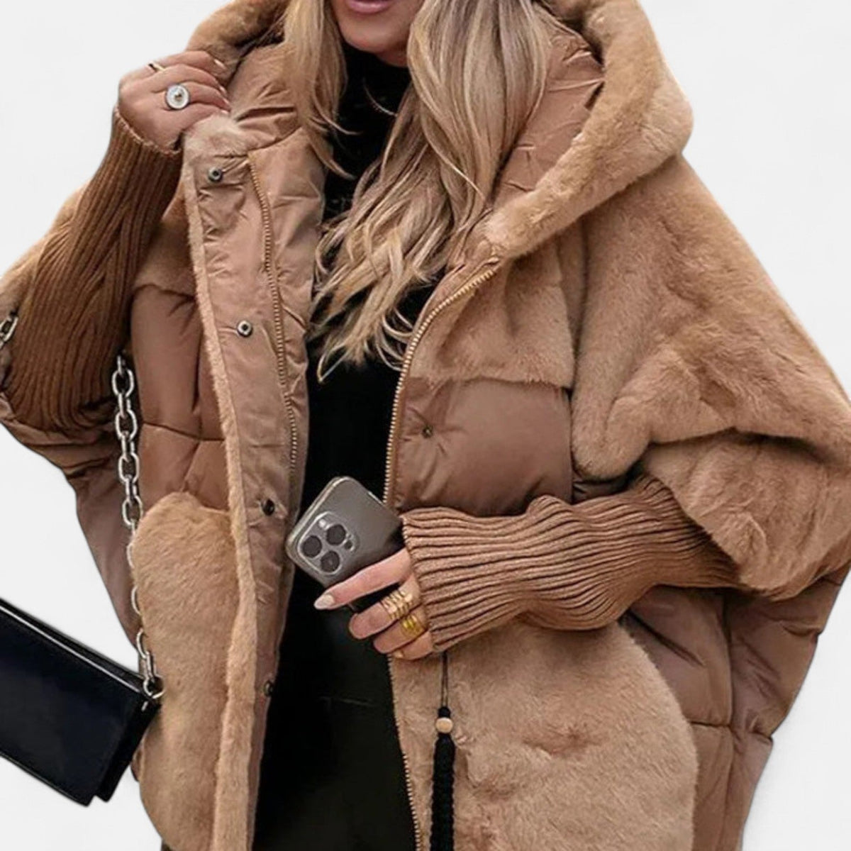 Gabriela | Geaca Dama Puffer cu Gluga Patchwork