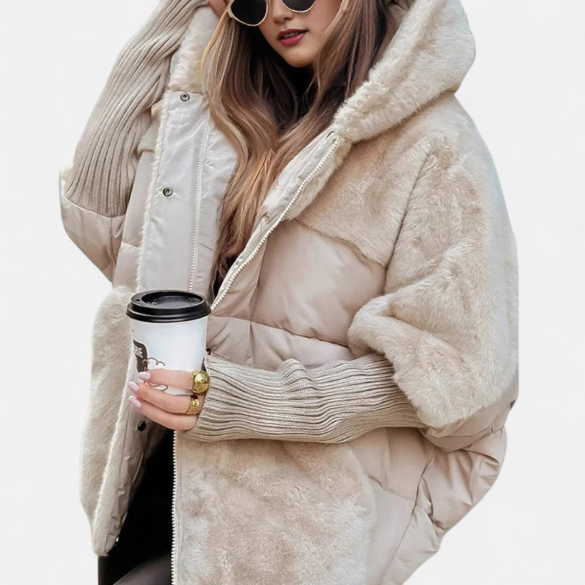 Gabriela | Geaca Dama Puffer cu Gluga Patchwork