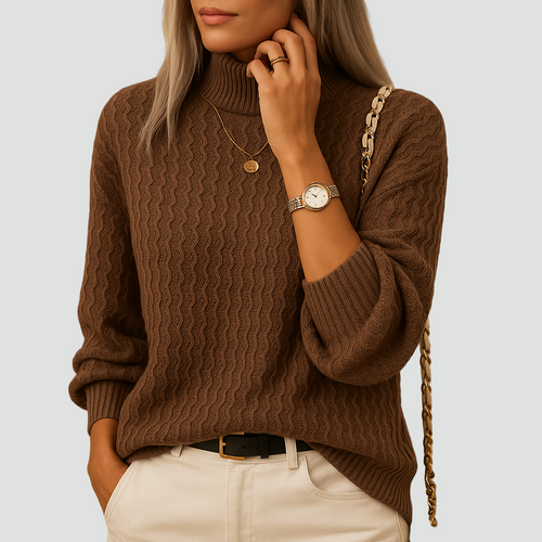 Aida | Pulover Dama Striat cu Guler Inalt