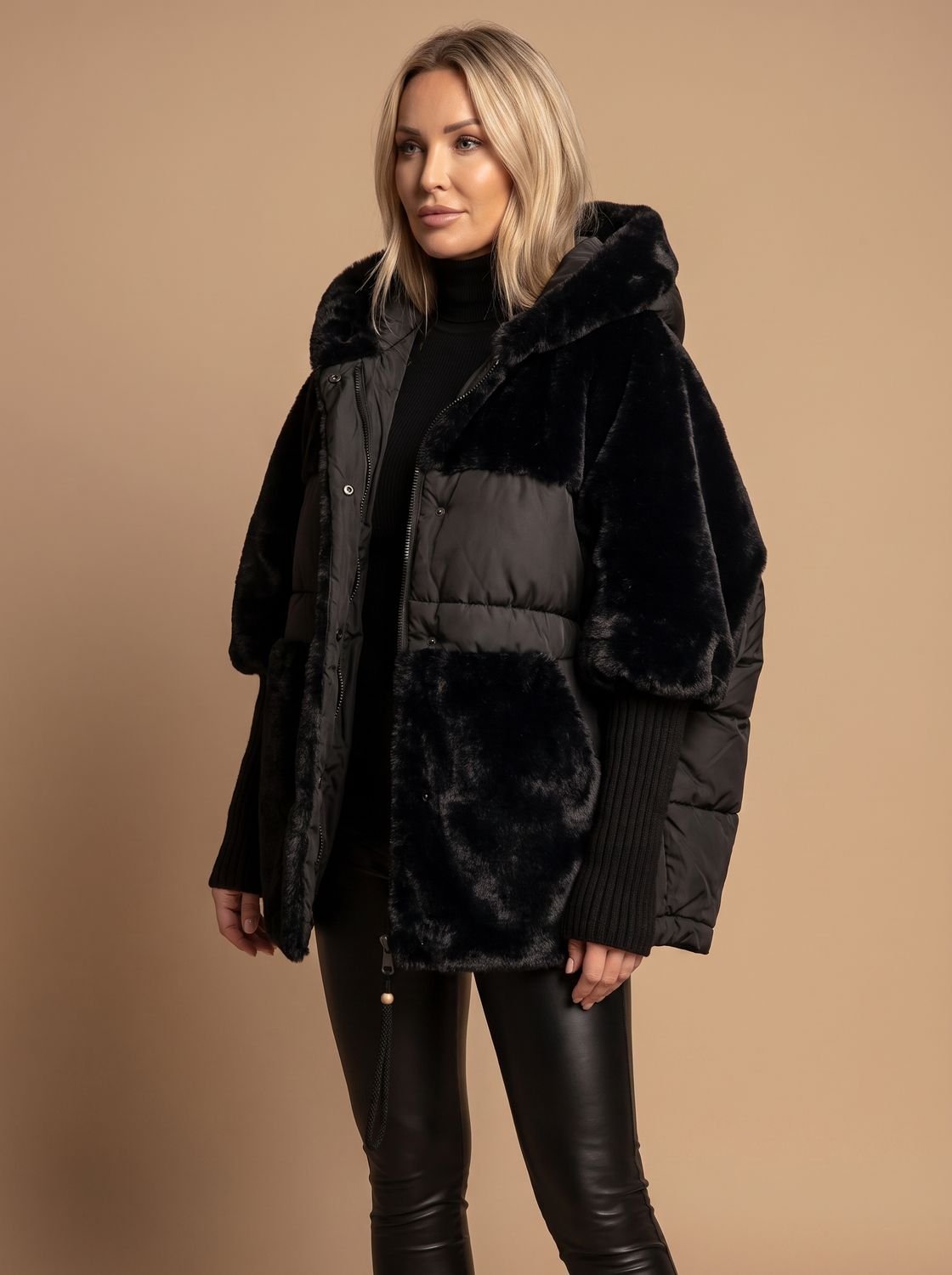 Cosmina | Geaca Dama Puffer din Blana cu Gluga