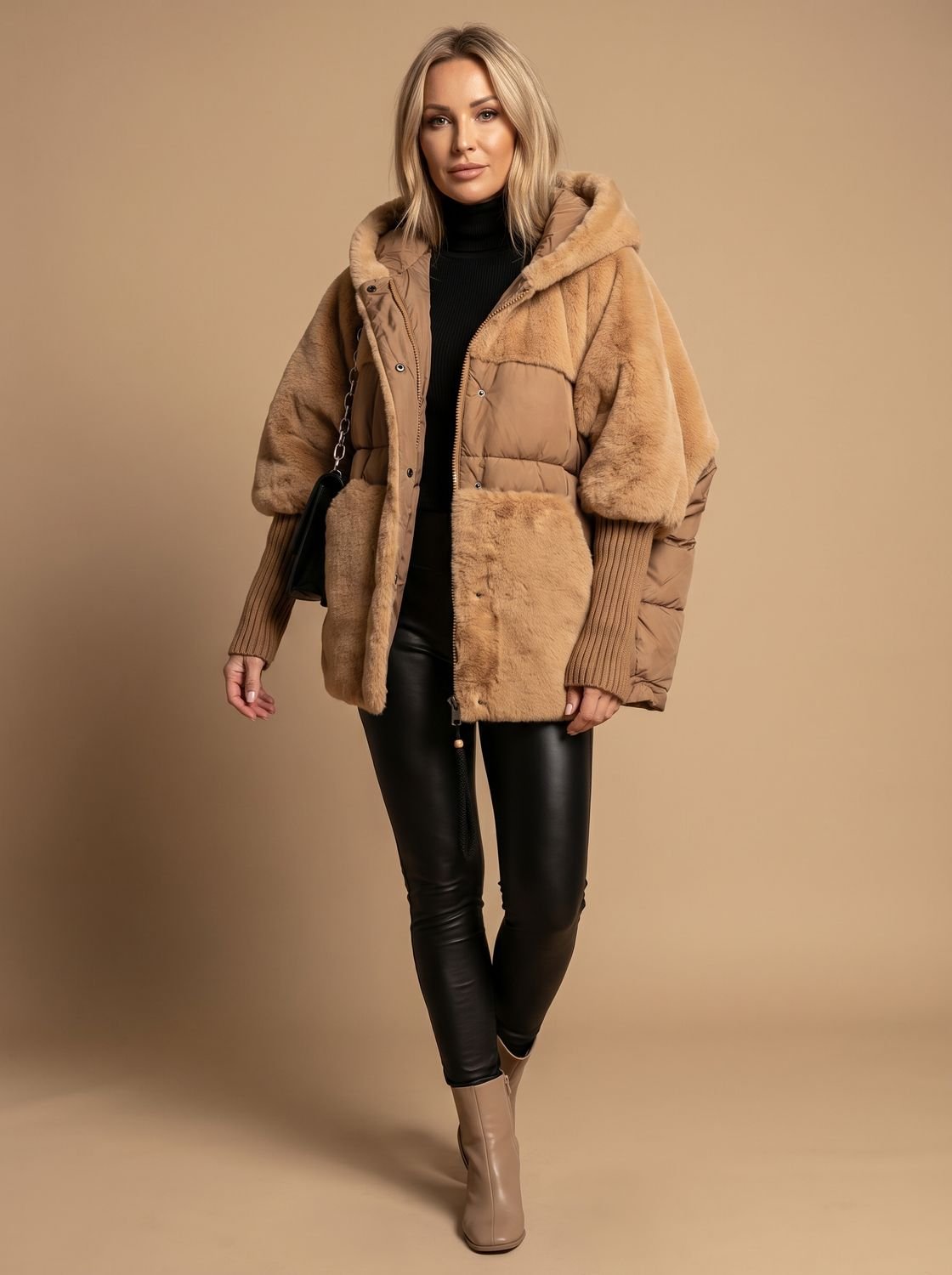 Cosmina | Geaca Dama Puffer din Blana cu Gluga