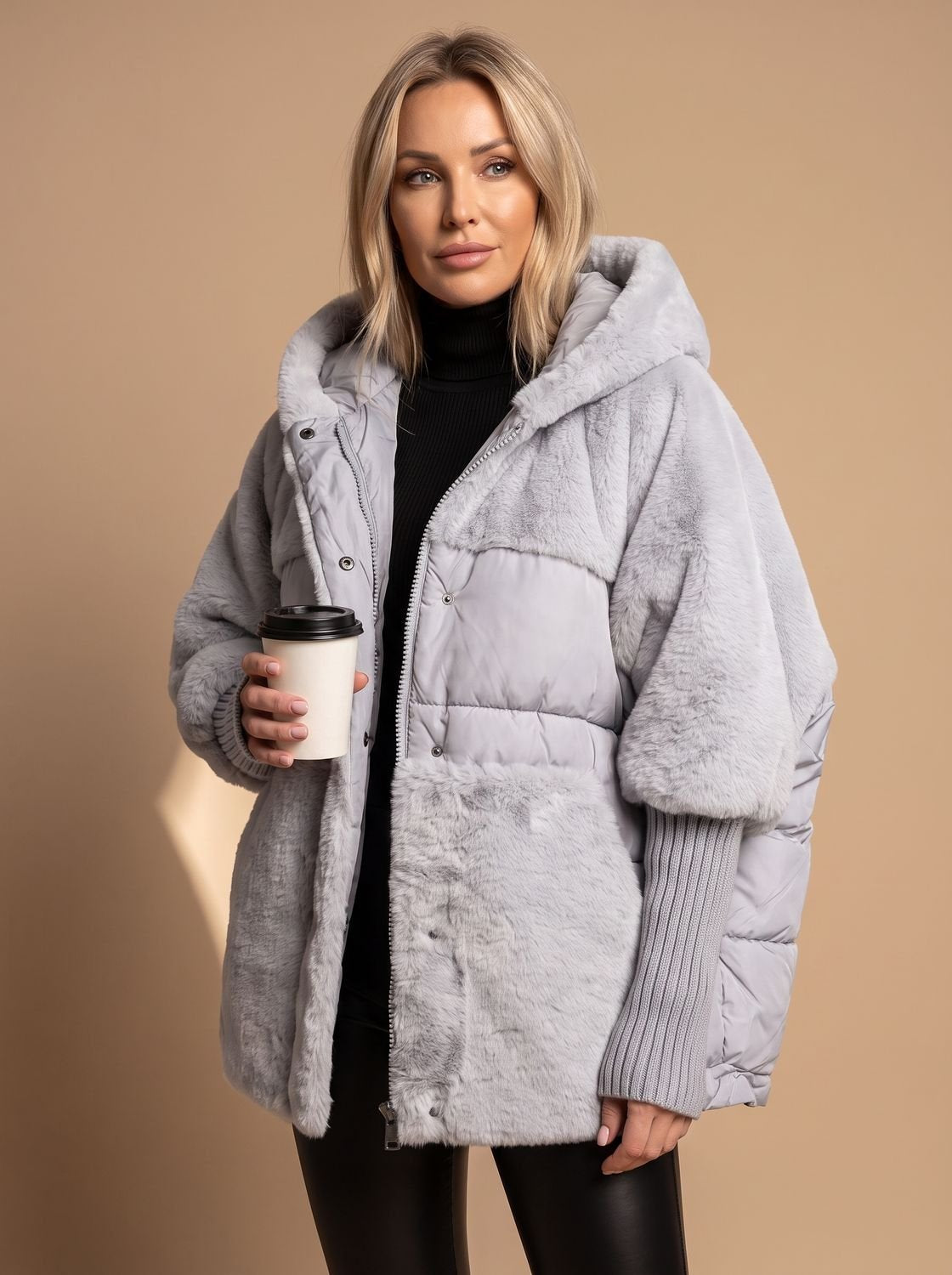 Cosmina | Geaca Dama Puffer din Blana cu Gluga