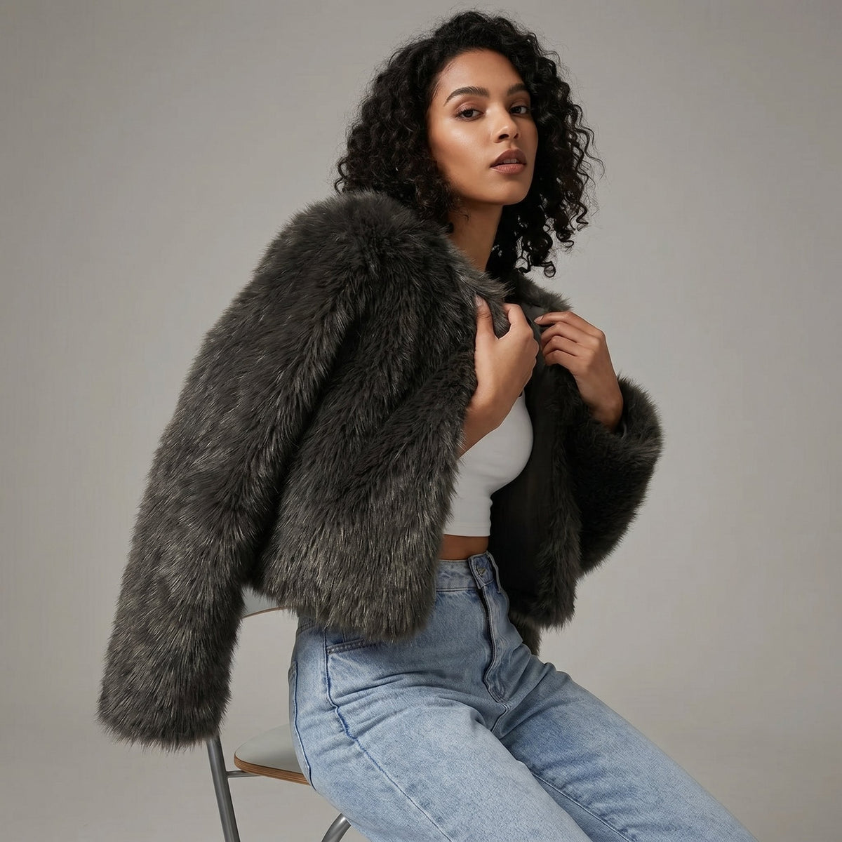 Petronela | Geaca Dama Scurta tip Cardigan din Blana